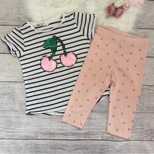 H&M Toddler Girls Cherry Tee and Leggings Bundle, Size 3/4 yrs
